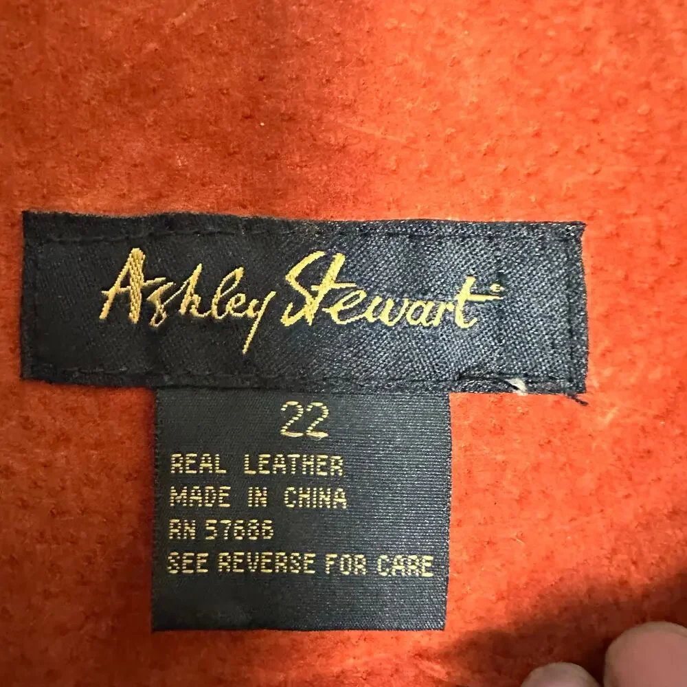 Ashley Stewart women's leather jacket skirt set vintage burnt orange plus size‎